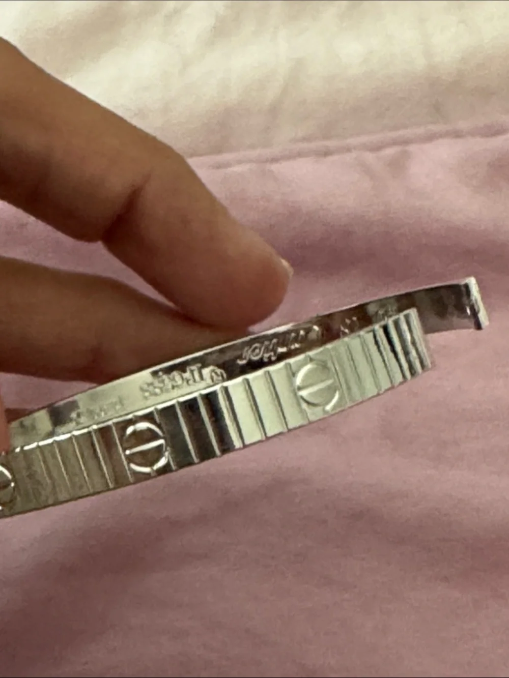 Men's Silver-Tone Screw Motif Bangle Bracelet